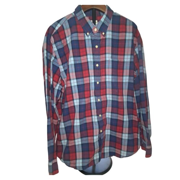 J.Crew Mens Red & Blue Plaid Long-Sleeve Shirt Cotton Sz XXL Gorpcore Cabincore - Picture 2 of 7